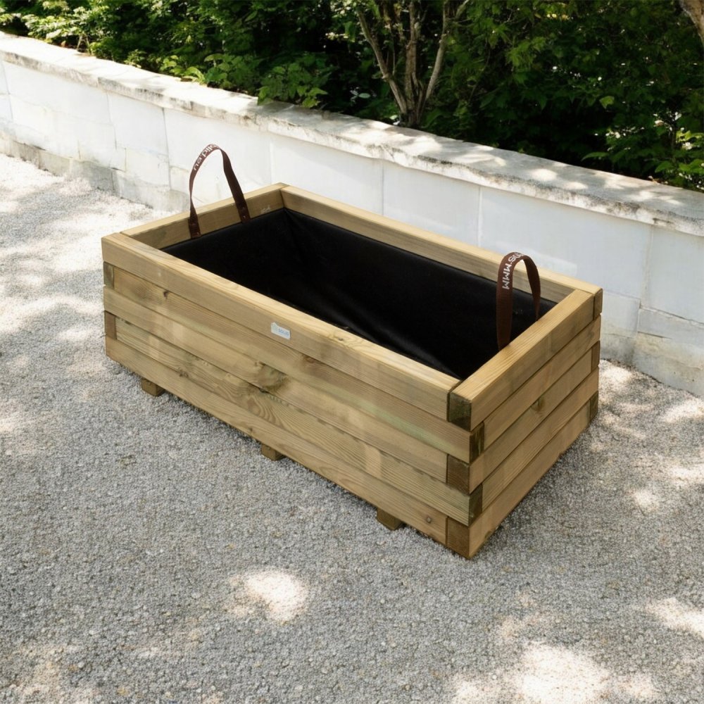 Bac  fleur rectangulaire en bois trait autoclave + gotextile | 70 x 30 x  28 cm - HappyBois - Piscines bois, abris de jardin et amnagements  extrieurs