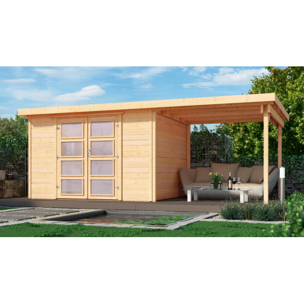 Pool House en bois 321 | 6,1 m² + Auvent 5,7 m² | Aspect brut | 19 mm d'épaisseur
