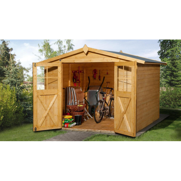 Abri de jardin en bois 316 | 7,2 m² | Aspect lasuré | 19 mm d'épaisseur