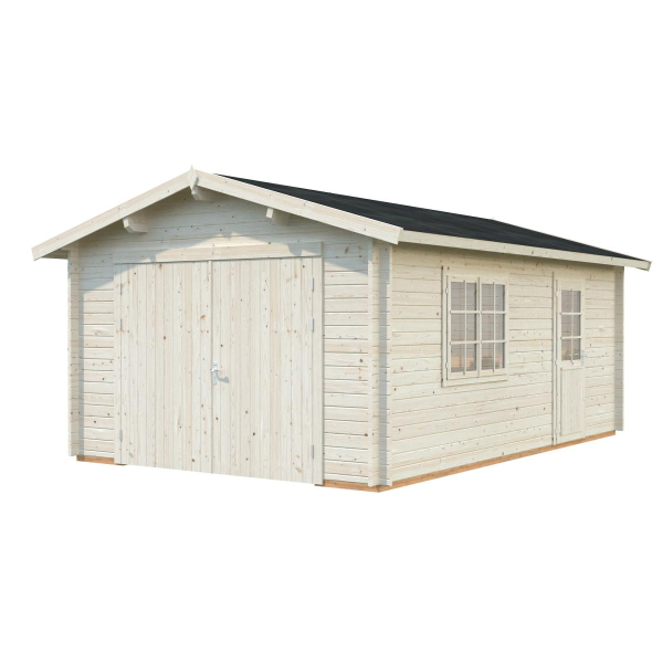 Garage en bois Roger 4,26 x 5,98 m – Palmako - Traité blanc translucide
