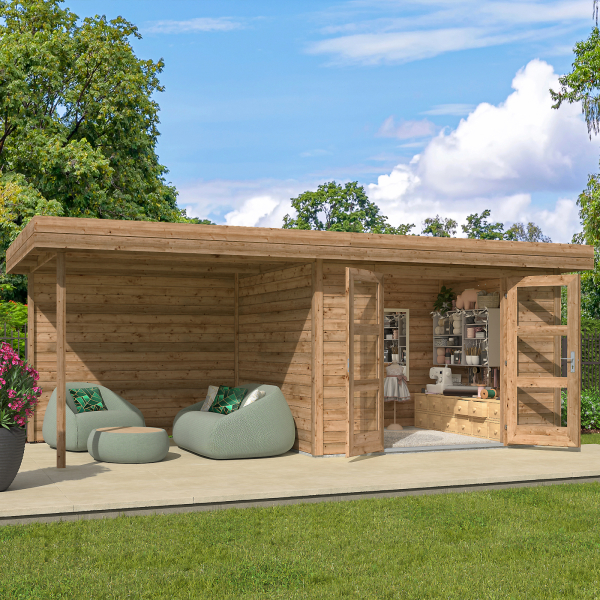 Cabanon bois terrasse CHATEL 294 x 250 cm | Bois brut ou traité autoclave | 28 mm d'épaisseur