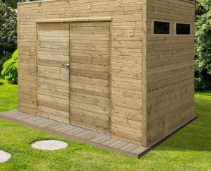 Abri de jardin bois toit plat ATRI – 298,8 x 198,8 cm | Bois traité autoclave | 19 mm d'épaisseur