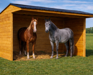 Abri chevaux 600 x 292 cm – Bois traité autoclave 40 mm