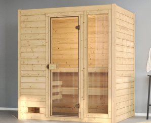 Sauna d'intérieur traditionnel ÖLAND 2 | 3 places | Poêle compact 5,4 KW | 189 x 139 - H 203 cm