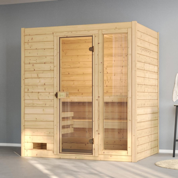 Sauna d'intérieur traditionnel ÖLAND 2 | 3 places | Poêle compact 5,4 KW | 189 x 139 - H 203 cm