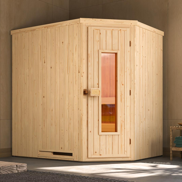 Sauna d'angle intérieur VARBERG 1 | 1-2 places | 194 x 144 - H 199 cm