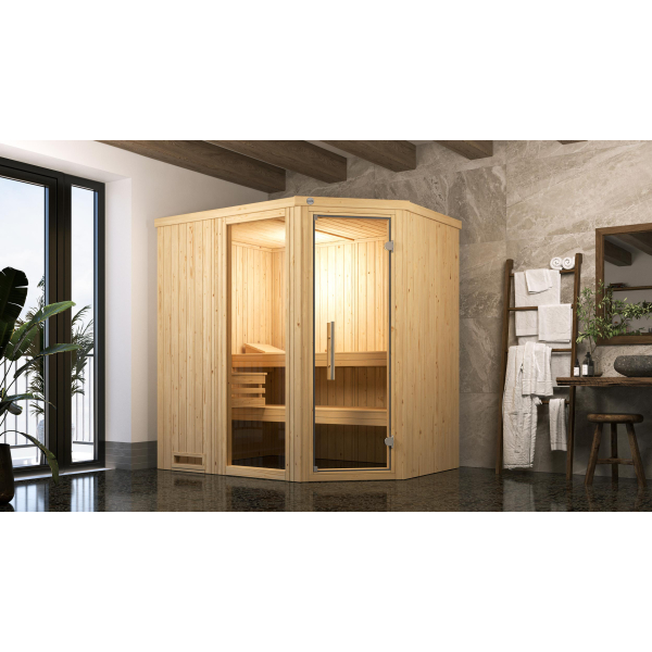 Sauna d'angle intérieur VARBERG 1 | 1-2 places | 194 x 144 - H 199 cm