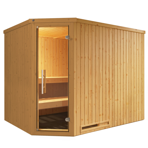 Sauna d'angle intérieur VARBERG 4 | 3-4 places | 244 x 194 - H 199 cm | Panneaux isolés 68 mm