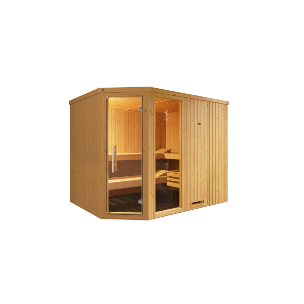 Sauna d'angle intérieur VARBERG 4 | 3-4 places | 244 x 194 - H 199 cm | Panneaux isolés 68 mm