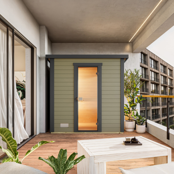 Sauna Extérieur WEKA KAAPI | 1-2 personnes | 200 × 115 cm | Peint gris vert 40 mm