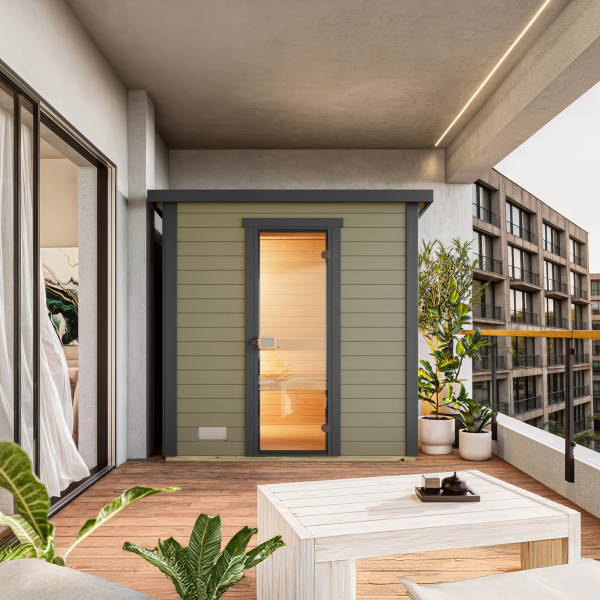 Sauna Extérieur WEKA KAAPI | 2-3 personnes | 200 × 150 cm | Peint gris vert 40 mm