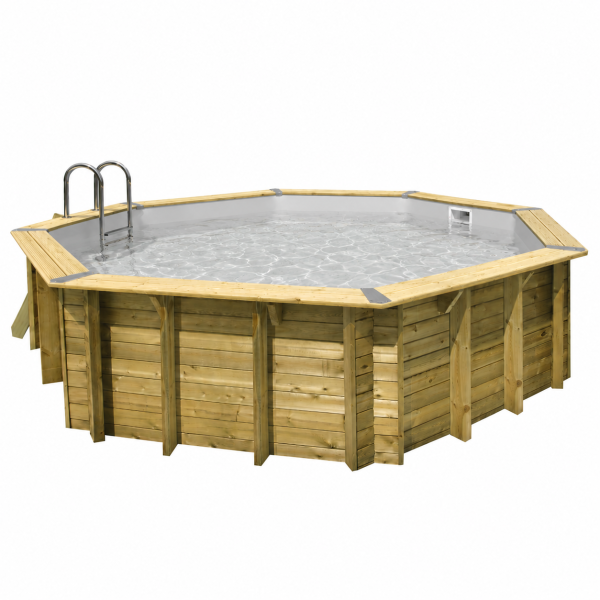 Piscine en bois octogonale OCEA Ø 580  – H 130 cm UBBINK - Liner gris