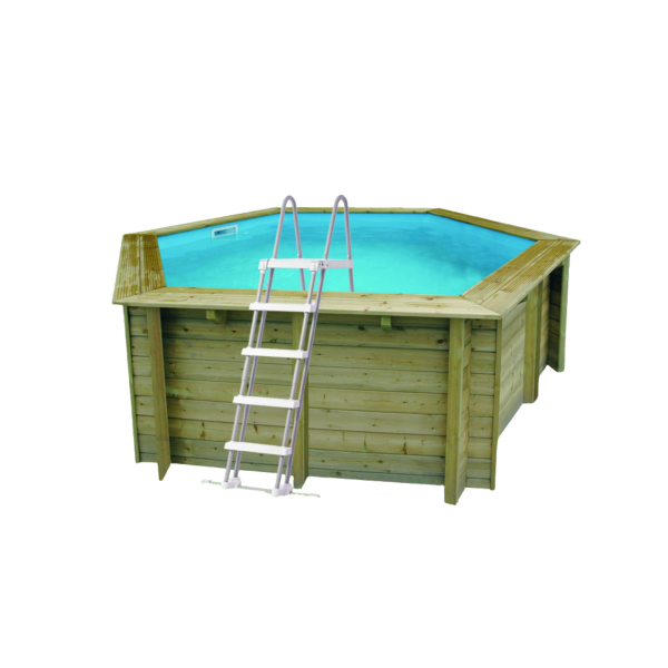 piscine-en-bois-hexagonale-azura-410-liner-bleu-ubbink