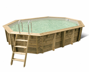 Piscine en bois octogonale allongée AZURA 355 x 490 cm - H 130 cm UBBINK