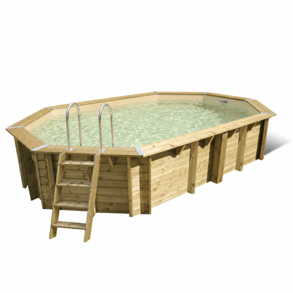 Piscine en bois octogonale allongée AZURA 400 x 610 cm - H 130 cm UBBINK