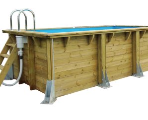 Kit piscine bois rectangulaire AZURA 200 x 400 – H 126 cm UBBINK - Liner bleu