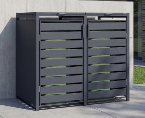 Cache-poubelle en métal GARY Anthracite pour 2 bacs 480 L |  132x80 cm