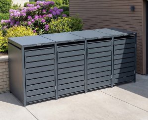 Cache-poubelle en métal GARY Anthracite pour 4 bacs 960 L |  265 x 80 cm