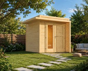 Abri de jardin moderne en bois Amberley | 235 × 235 cm | Bois brut | 19 mm d'épaisseur
