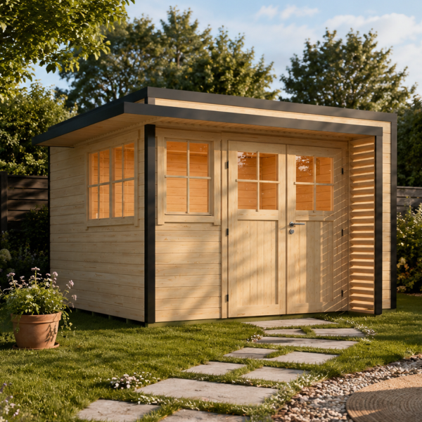 Abri de jardin bois Amberley | 300 × 300 cm | Bois brut | 28 mm d'épaisseur