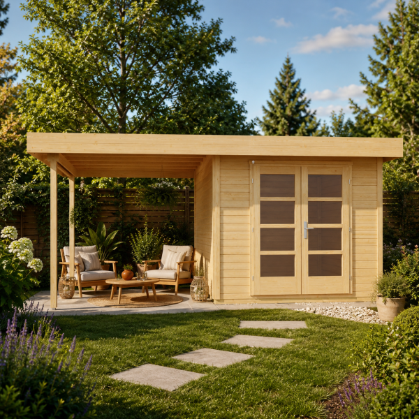Pool house en bois WEKA Marlo 126 |  grand auvent 320 cm |  28 mm |  2 dimensions et 4 coloris
