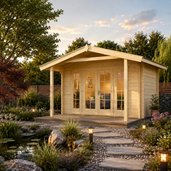 Maison de Week-end en Bois Bornio 137 A WEKA | 45 mm | Auvent XXL 2m