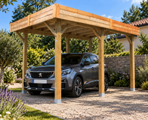 Carport en bois toit plat modulable | 306 x 506 cm + extension possible | Bois autoclave