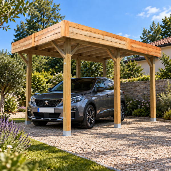 Carport en bois toit plat modulable | 306 x 506 cm + extension possible | Bois autoclave