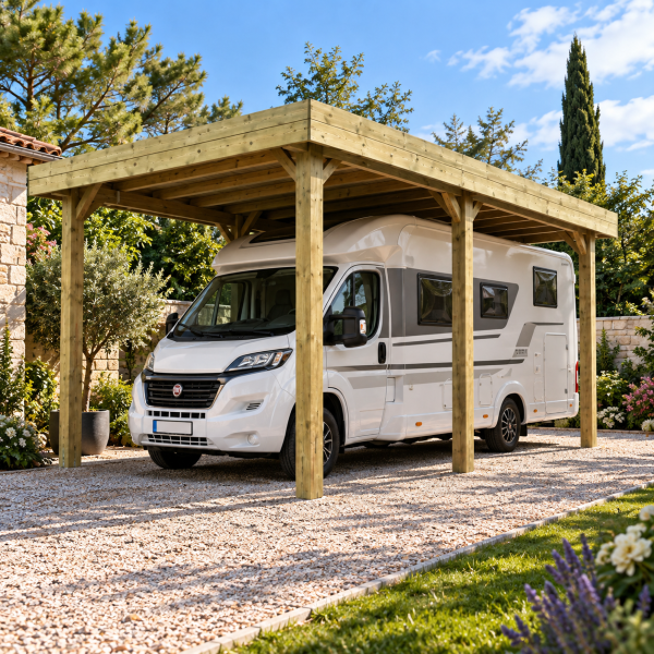 Carport en bois pour camping-car modulable | 306 x 506 cm + extension possible | Bois autoclave