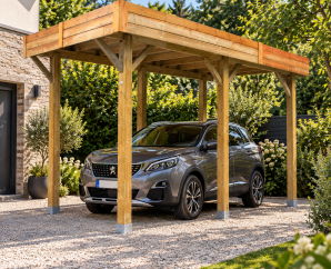 Carport en bois toit plat modulable | 406 x 506 cm + extension possible | Bois autoclave