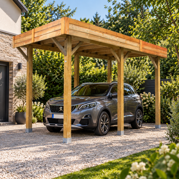 Carport en bois toit plat modulable | 406 x 506 cm + extension possible | Bois autoclave