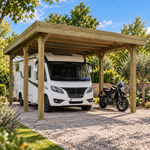 Carport en bois pour camping-car modulable | 506 x 506 cm + extension possible | Bois autoclave