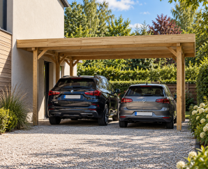 Carport en bois toit plat modulable  | 606 x 506 cm + extension possible | Bois autoclave