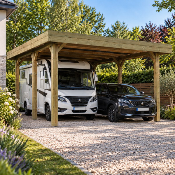 Carport en bois pour camping-car modulable | 606 x 506 cm + extension possible | Bois autoclave