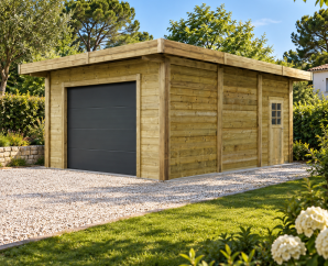 Garage-Carprot en bois porte sectionnelle | 506 x 699 cm | Bois autoclave | 28 mm d'épaisseur