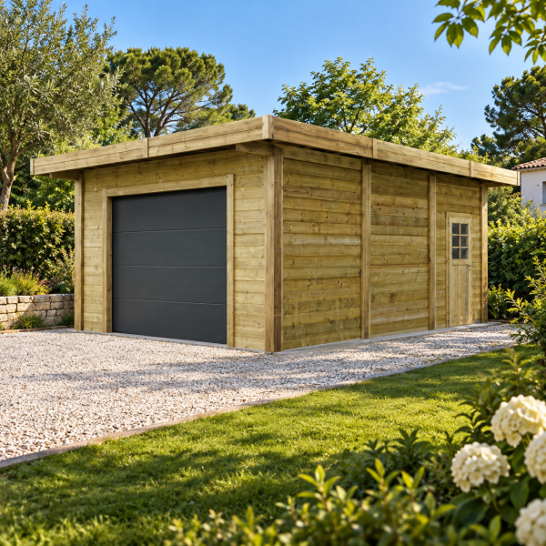 Garage-Carprot en bois porte sectionnelle | 506 x 699 cm | Bois autoclave | 28 mm d'épaisseur