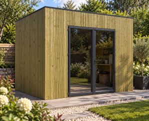 Abri de Jardin Bois Traité Toit Plat | 304 x 304 cm | Bois autoclave | 28 mm d'épaisseur