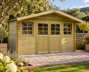Abri de jardin en bois DOLE | 388 x 298 cm | Bois brut ou autoclave | 28 mm d'épaisseur