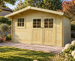Abri de jardin en bois LINZ | 388 x 388 cm | Bois brut | 34 mm d'épaisseur
