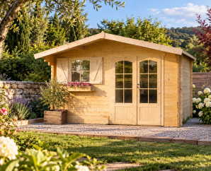 Abri de jardin en bois MORZINE | 388 x 328 cm | Bois brut | 40 mm d'épaisseur